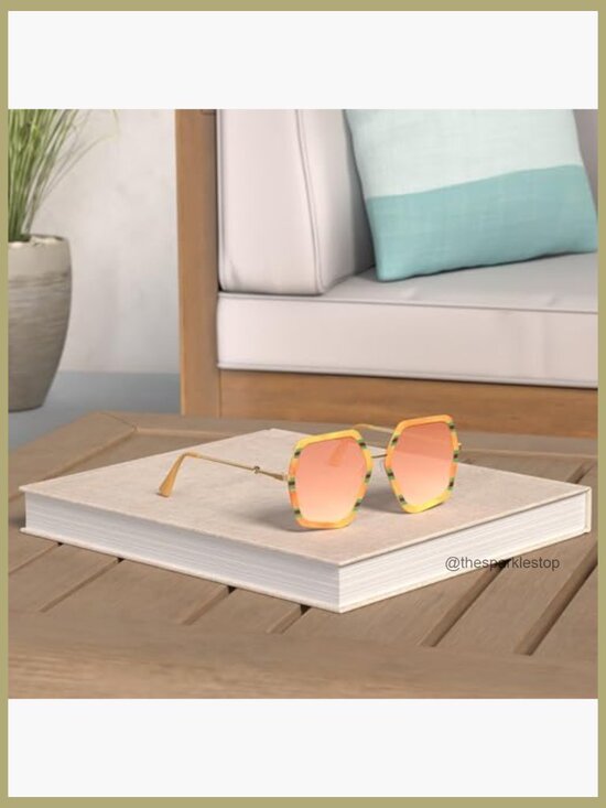 Large Hexagon Geometric Sunglasses, Plastic Metal Frame, UV400 Protection main image 4